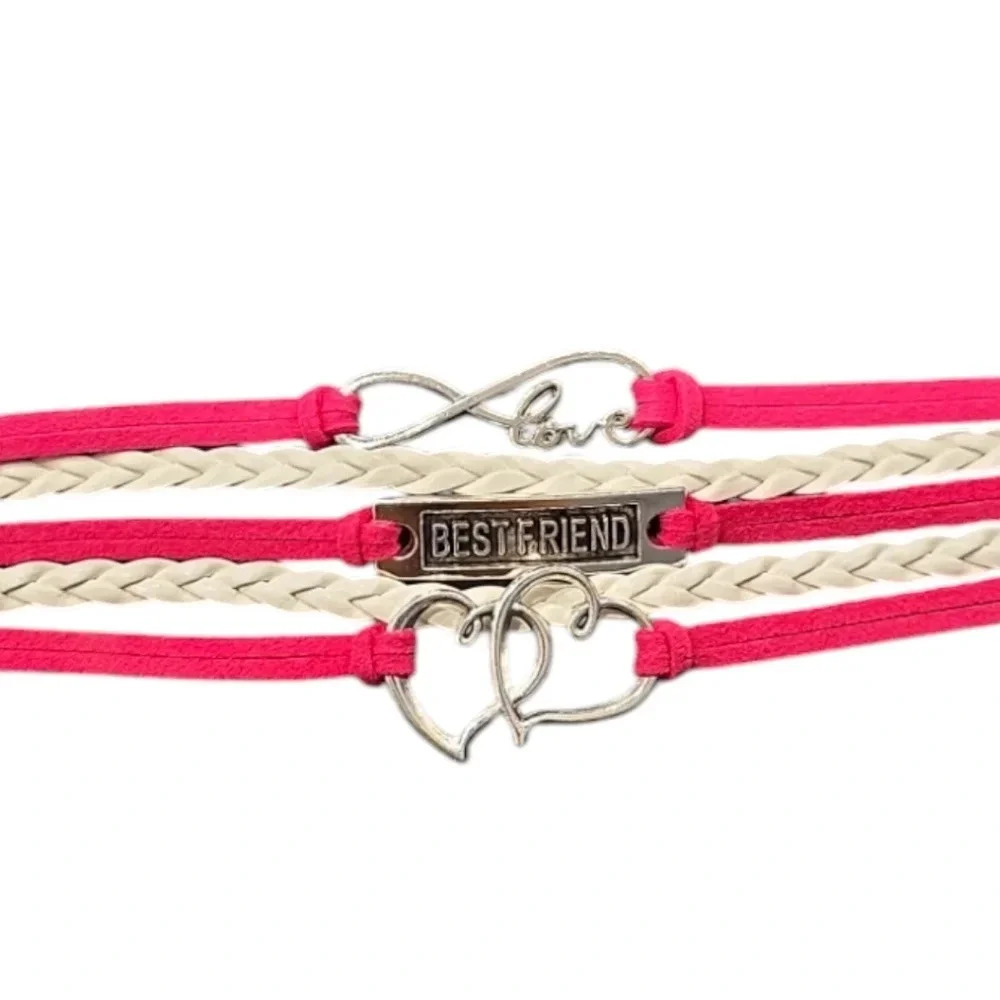 Love Best Friend Hearts Multi-layered Faux Leather Bracelet